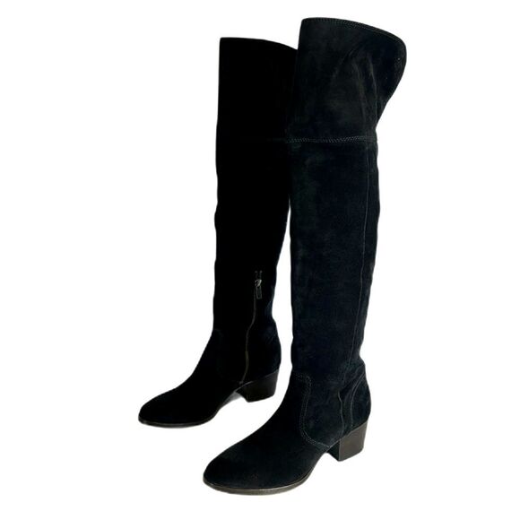Frye Clara over the knee boots black suede tall size 8.5 M in black cute retro - Picture 1 of 13